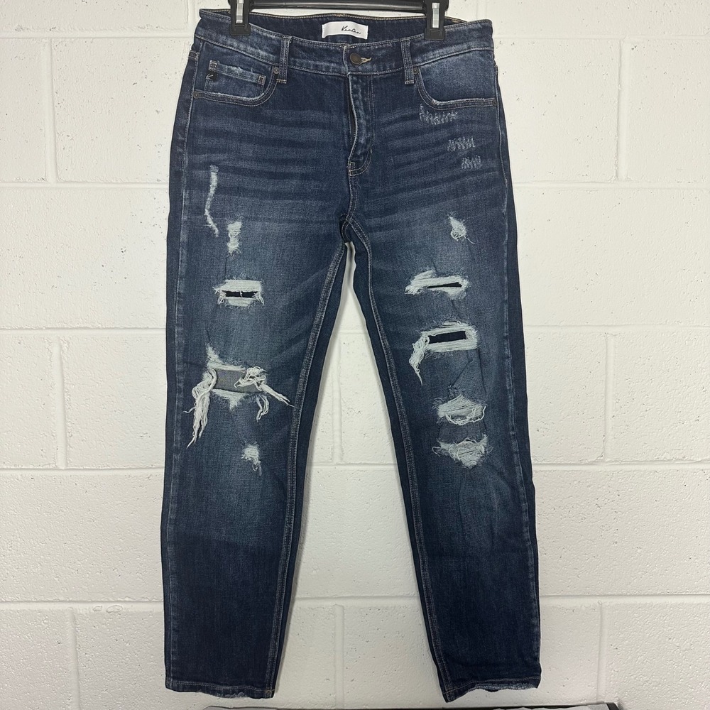 Kancan Jeans Womens 9 28‎ Dark Wash Distressed Ripped Boyfriend Jeans KC71740